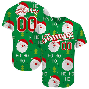 Custom Green Red-White Christmas 3D Authentic Baseball Jersey