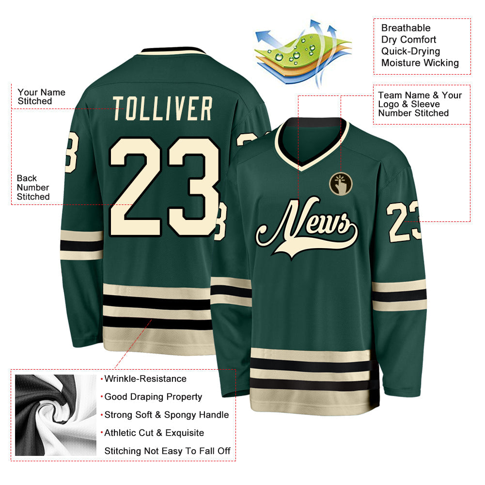 Custom Green Cream-Black Hockey Jersey