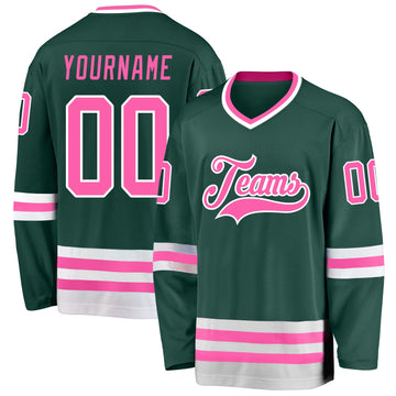 Custom Green Pink-White Hockey Jersey