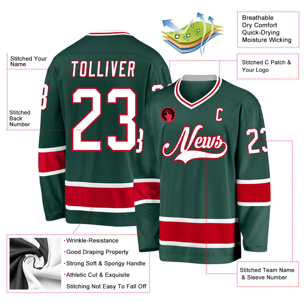 Custom Green White-Red Hockey Jersey