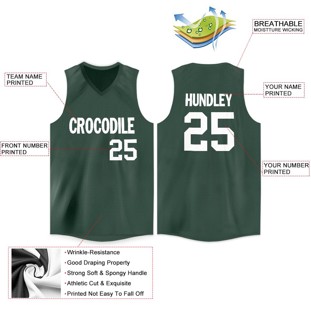 Custom Hunter Green White V-Neck Basketball Jersey