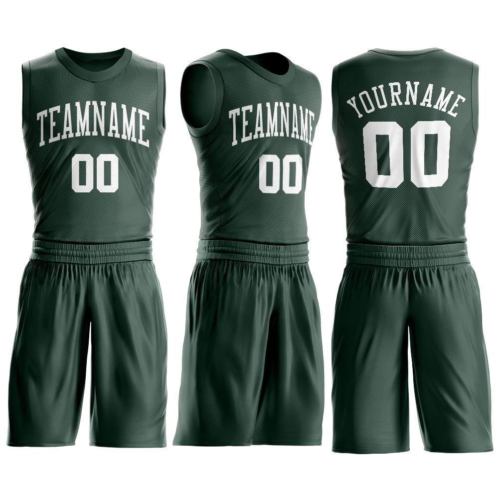 Custom Hunter Green White Round Neck Suit Basketball Jersey