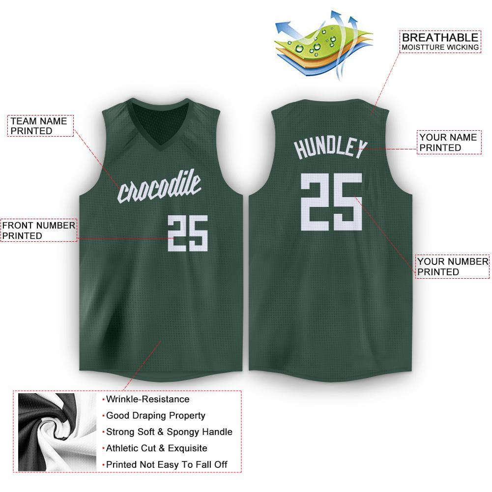 Custom Hunter Green White V-Neck Basketball Jersey