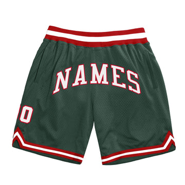 Custom Hunter Green White-Red Authentic Throwback Basketball Shorts