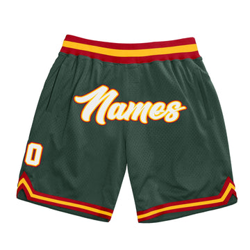 Custom Hunter Green White-Red Authentic Throwback Basketball Shorts