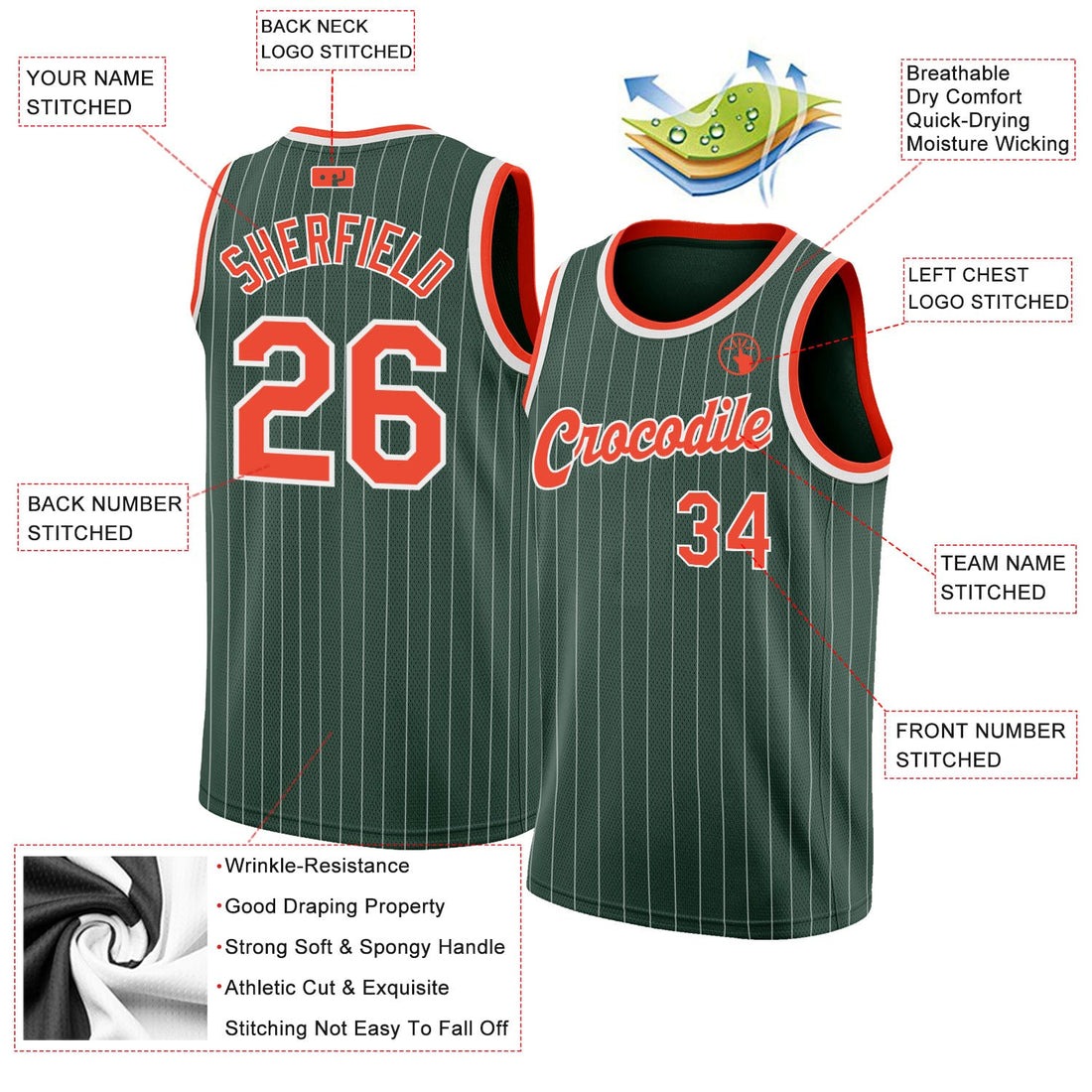 Custom Hunter Green White Pinstripe Orange-White Authentic Basketball Jersey