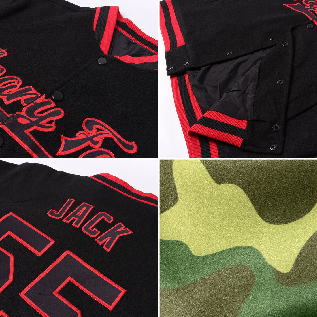 Custom Camo Red-Royal Bomber Full-Snap Varsity Letterman Salute To Service Jacket