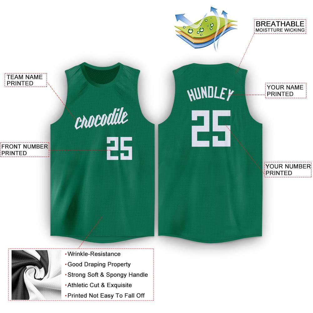 Custom Kelly Green White Round Neck Basketball Jersey