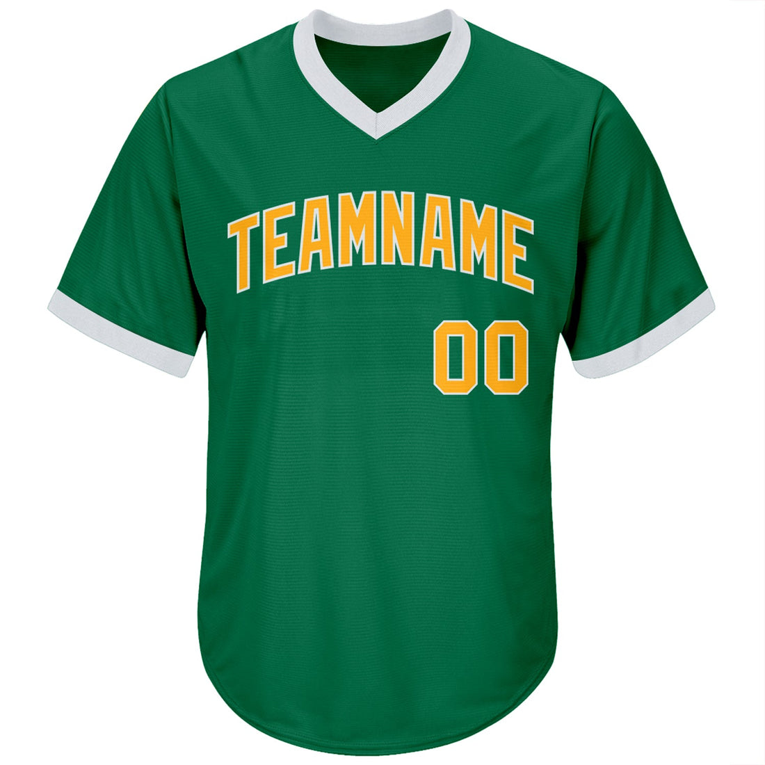 Custom Kelly Green Gold-White Authentic Throwback Rib-Knit Baseball Jersey Shirt