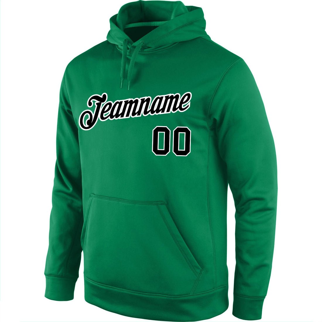 Custom Stitched Kelly Green Black-White Sports Pullover Sweatshirt Hoodie