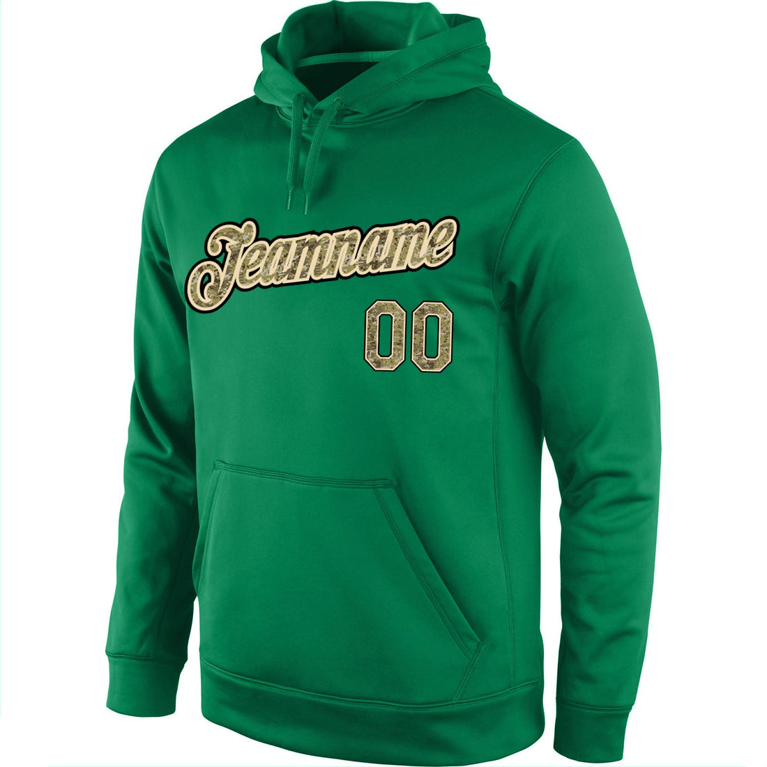 Custom Stitched Kelly Green Camo-Cream Sports Pullover Sweatshirt Hoodie