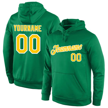 Custom Stitched Kelly Green Gold-White Sports Pullover Sweatshirt Hoodie