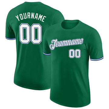 Custom Kelly Green White-Royal Performance T-Shirt