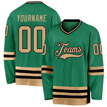 Custom Kelly Green Old Gold-Black Hockey Jersey