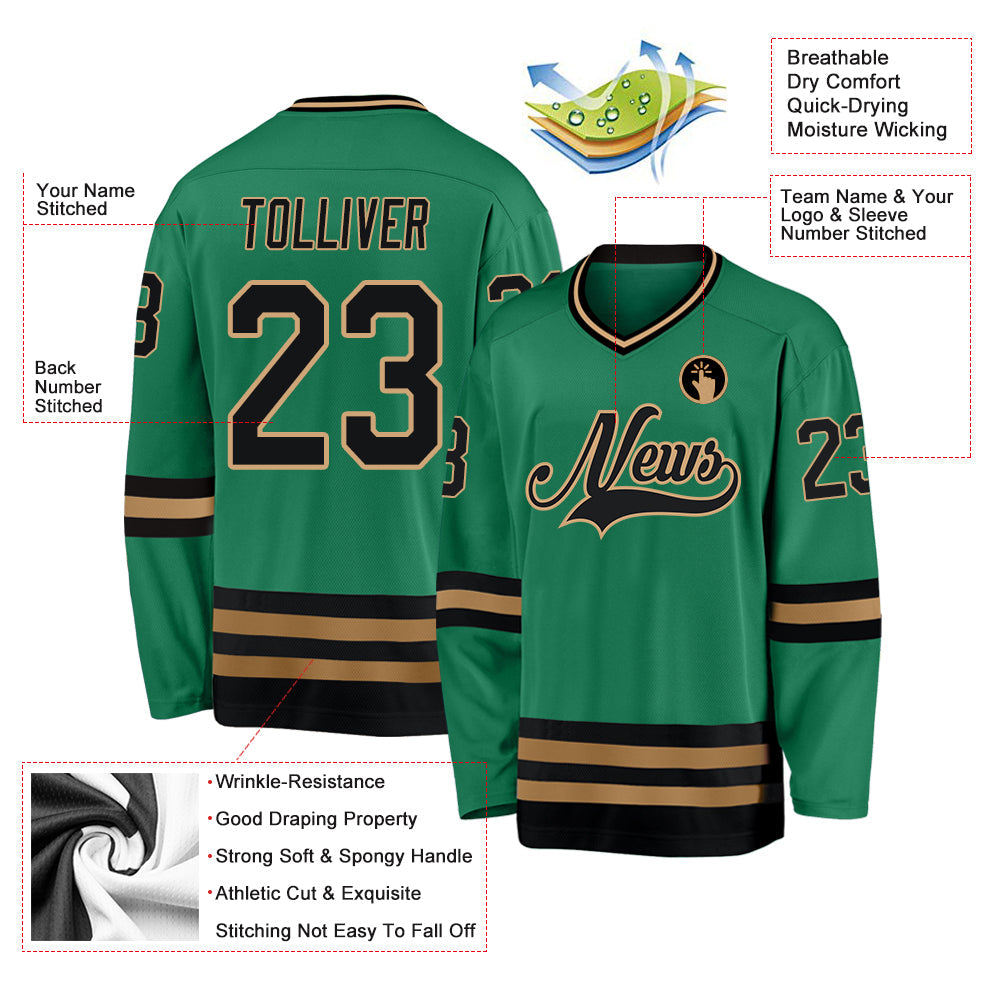 Custom Kelly Green Black-Old Gold Hockey Jersey