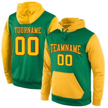 Custom Stitched Kelly Green Gold-Red Sports Pullover Sweatshirt Hoodie