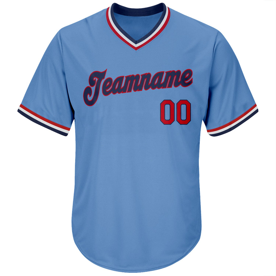 Custom Light Blue Red-Navy Authentic Throwback Rib-Knit Baseball Jersey Shirt