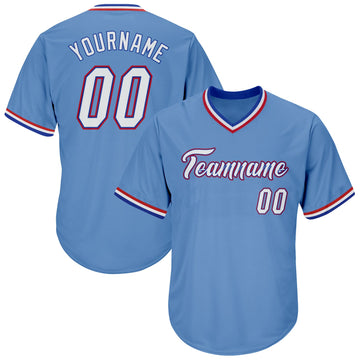 Custom Light Blue White-Royal Authentic Throwback Rib-Knit Baseball Jersey Shirt