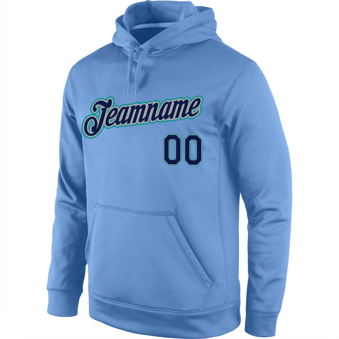 Custom Stitched Light Blue Navy-Aqua Sports Pullover Sweatshirt Hoodie