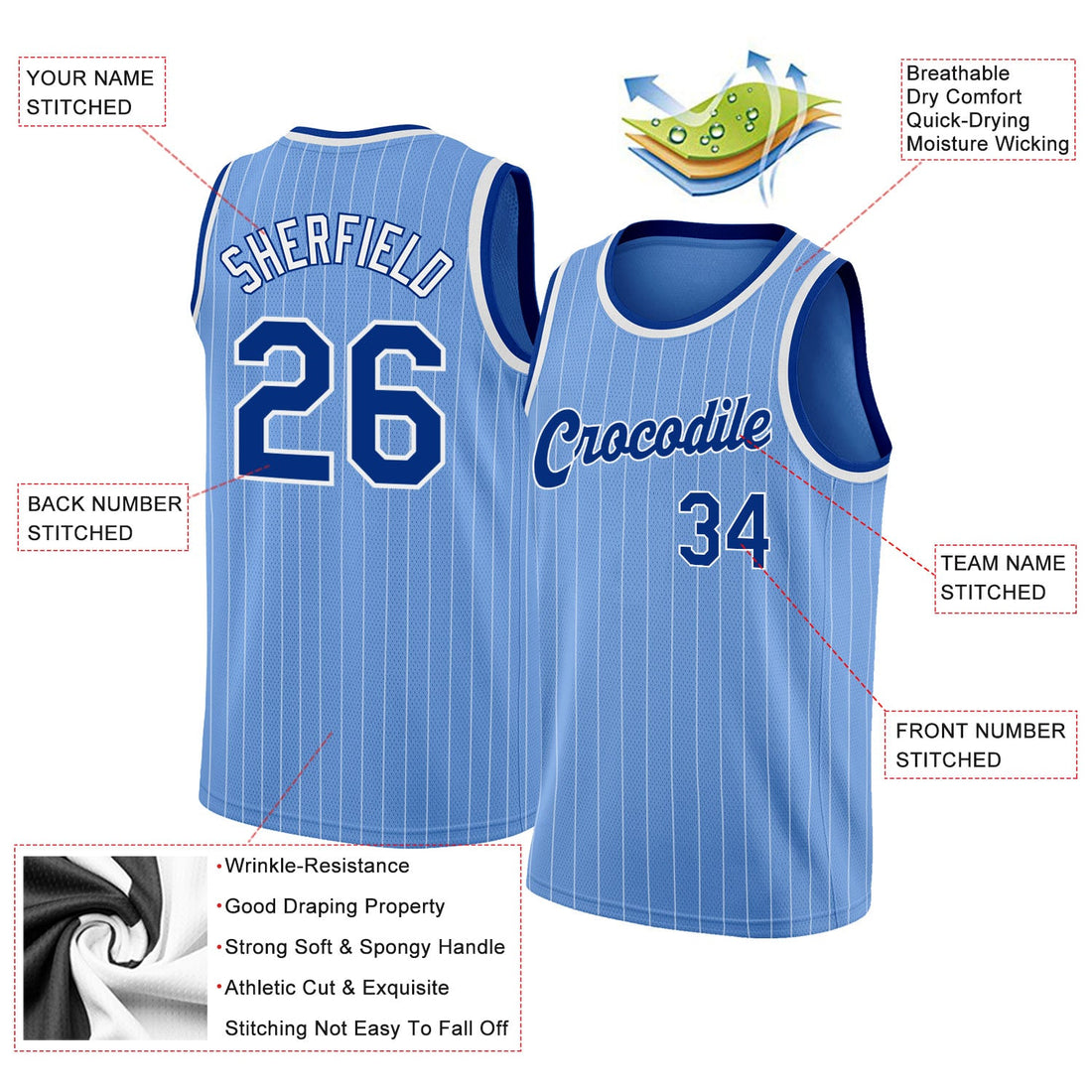 Custom Light Blue White Pinstripe Royal-White Authentic Basketball Jersey