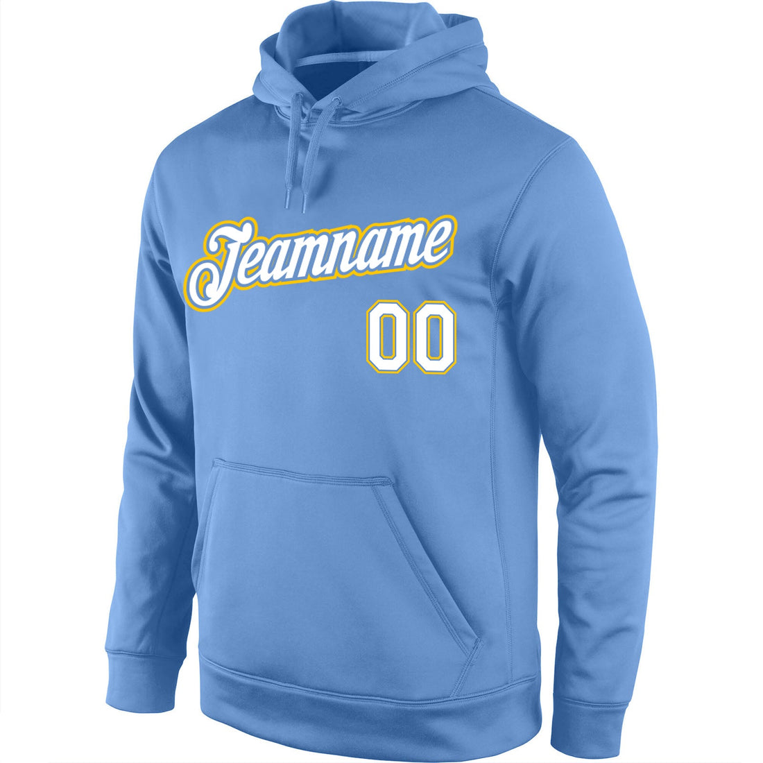 Custom Stitched Light Blue White-Gold Sports Pullover Sweatshirt Hoodie