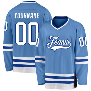 Custom Light Blue White-Royal Hockey Jersey