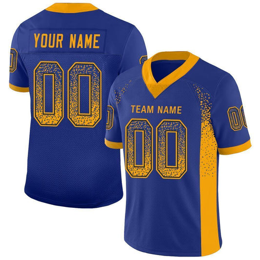 Custom Royal Gold-Navy Mesh Drift Fashion Football Jersey