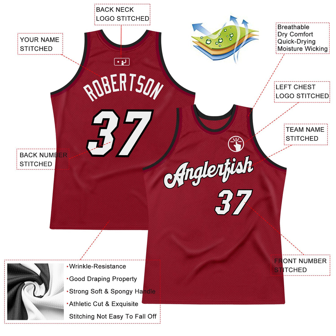 Custom Maroon White-Black Authentic Throwback Basketball Jersey