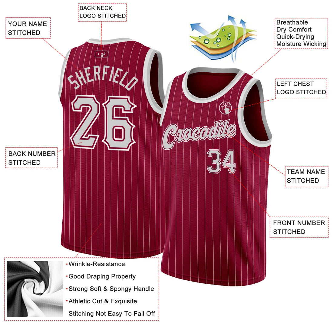 Custom Maroon White Pinstripe Gray-White Authentic Basketball Jersey