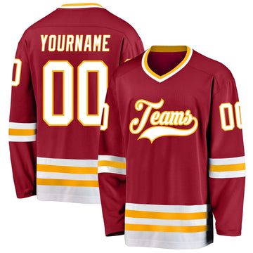 Custom Maroon White-Gold Hockey Jersey