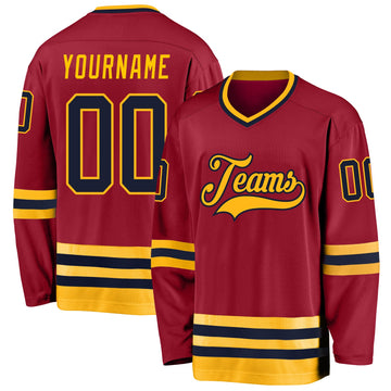 Custom Maroon Navy-Gold Hockey Jersey