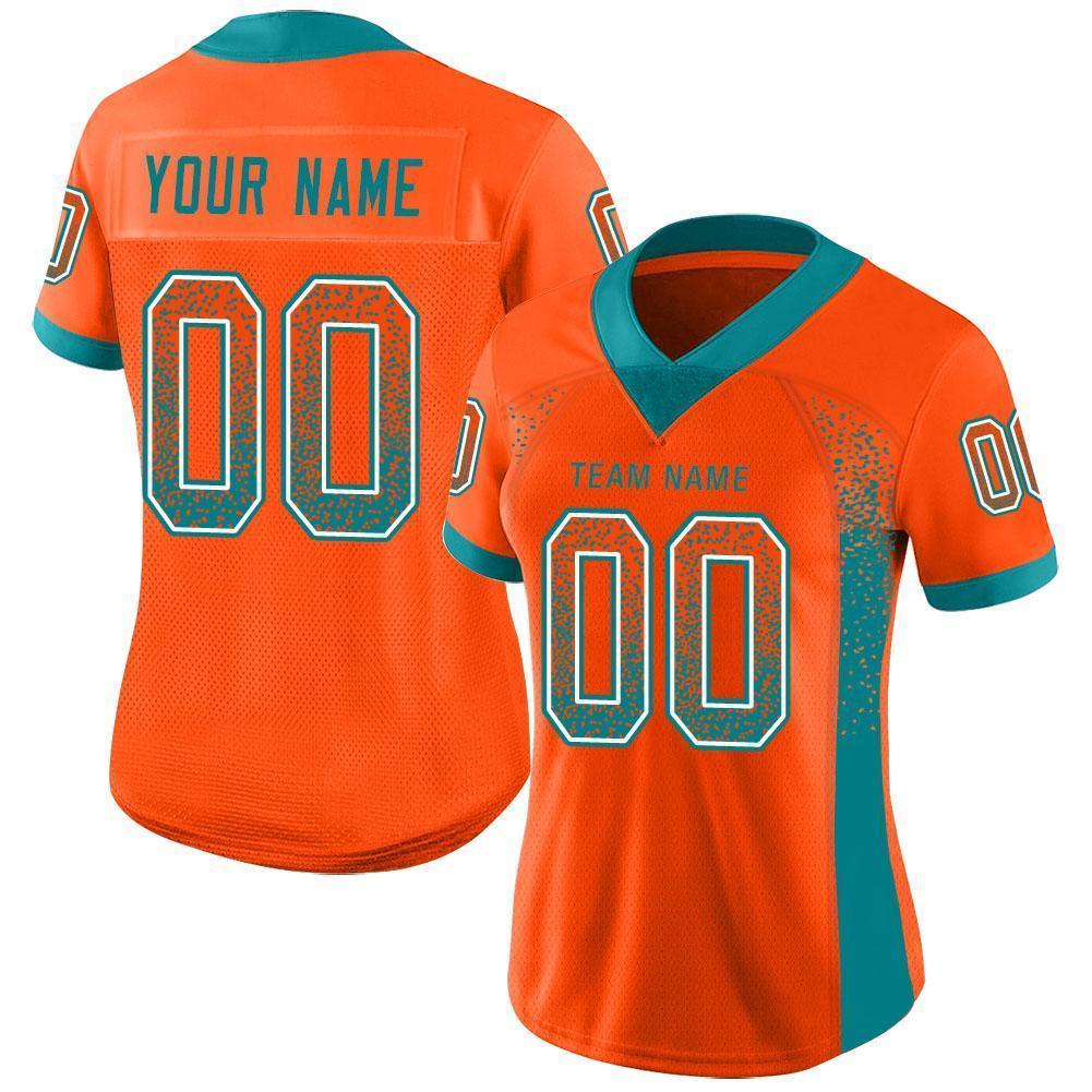 Custom Orange Aqua-White Mesh Drift Fashion Football Jersey