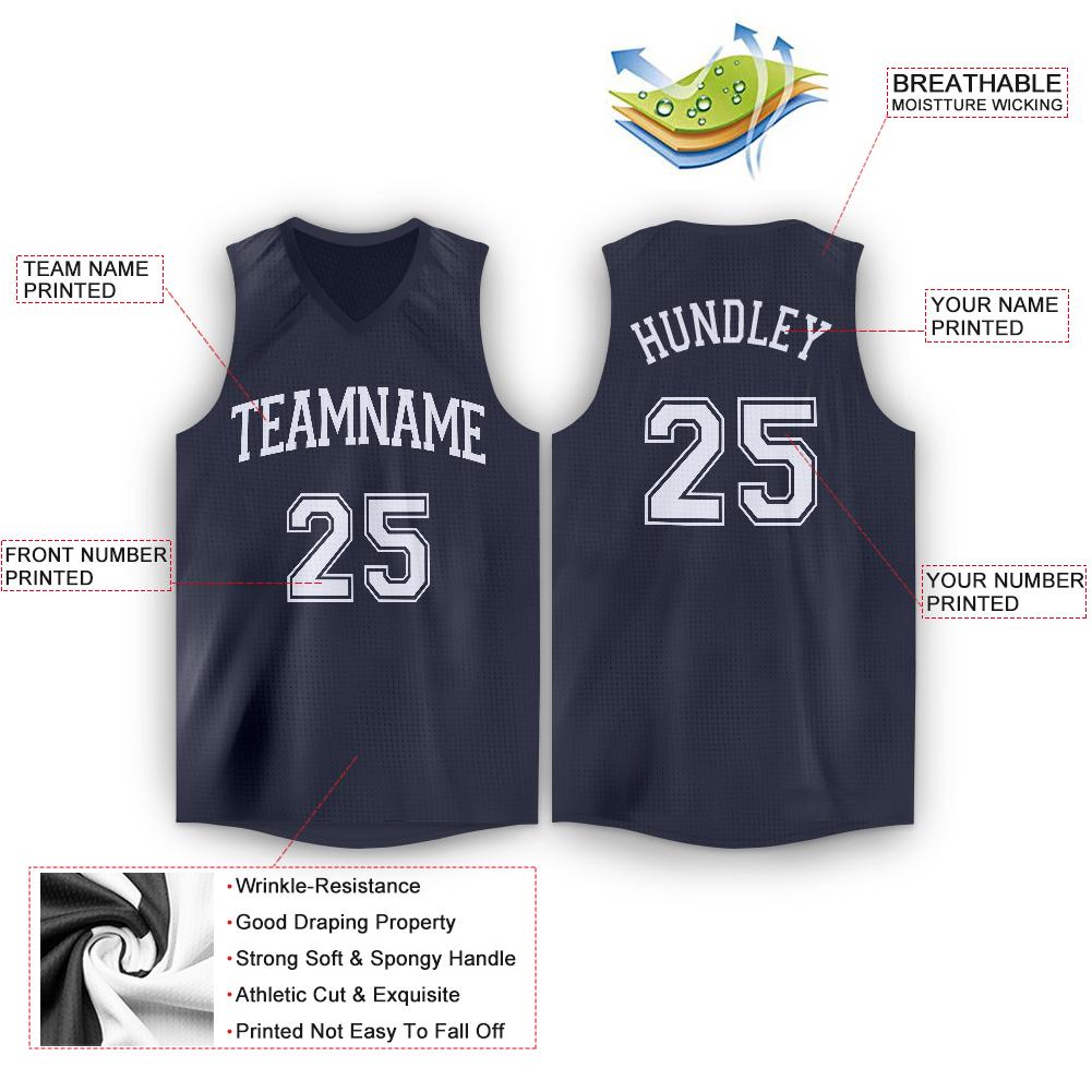 Custom Navy White V-Neck Basketball Jersey