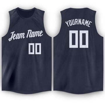 Custom Navy White Round Neck Basketball Jersey