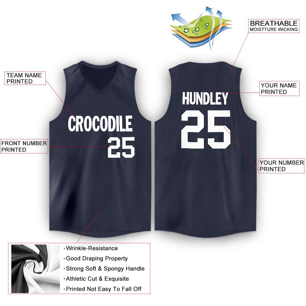 Custom Navy White V-Neck Basketball Jersey