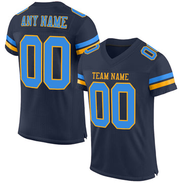 Custom Navy Powder Blue-Gold Mesh Authentic Football Jersey