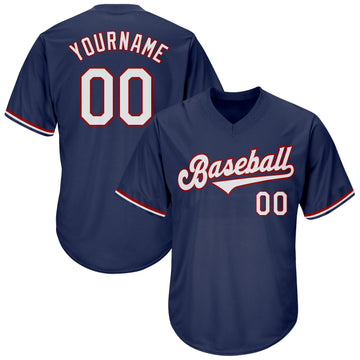 Custom Navy White-Red Authentic Throwback Rib-Knit Baseball Jersey Shirt