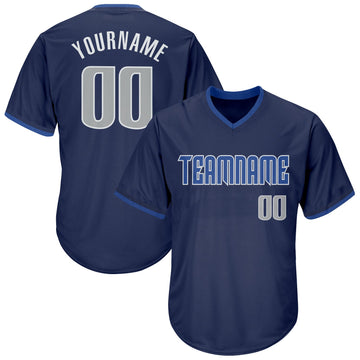 Custom Navy Gray-Blue Authentic Throwback Rib-Knit Baseball Jersey Shirt