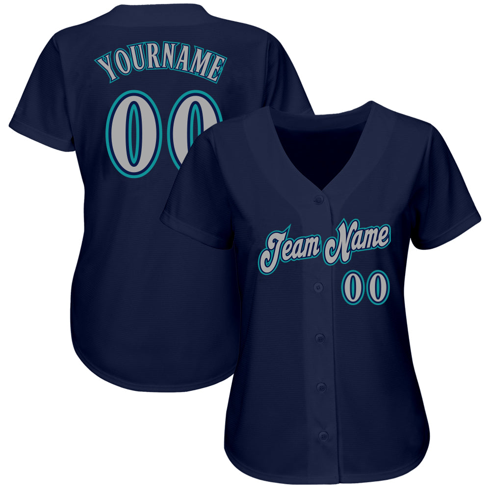 Custom Navy Gray-Teal Authentic Baseball Jersey