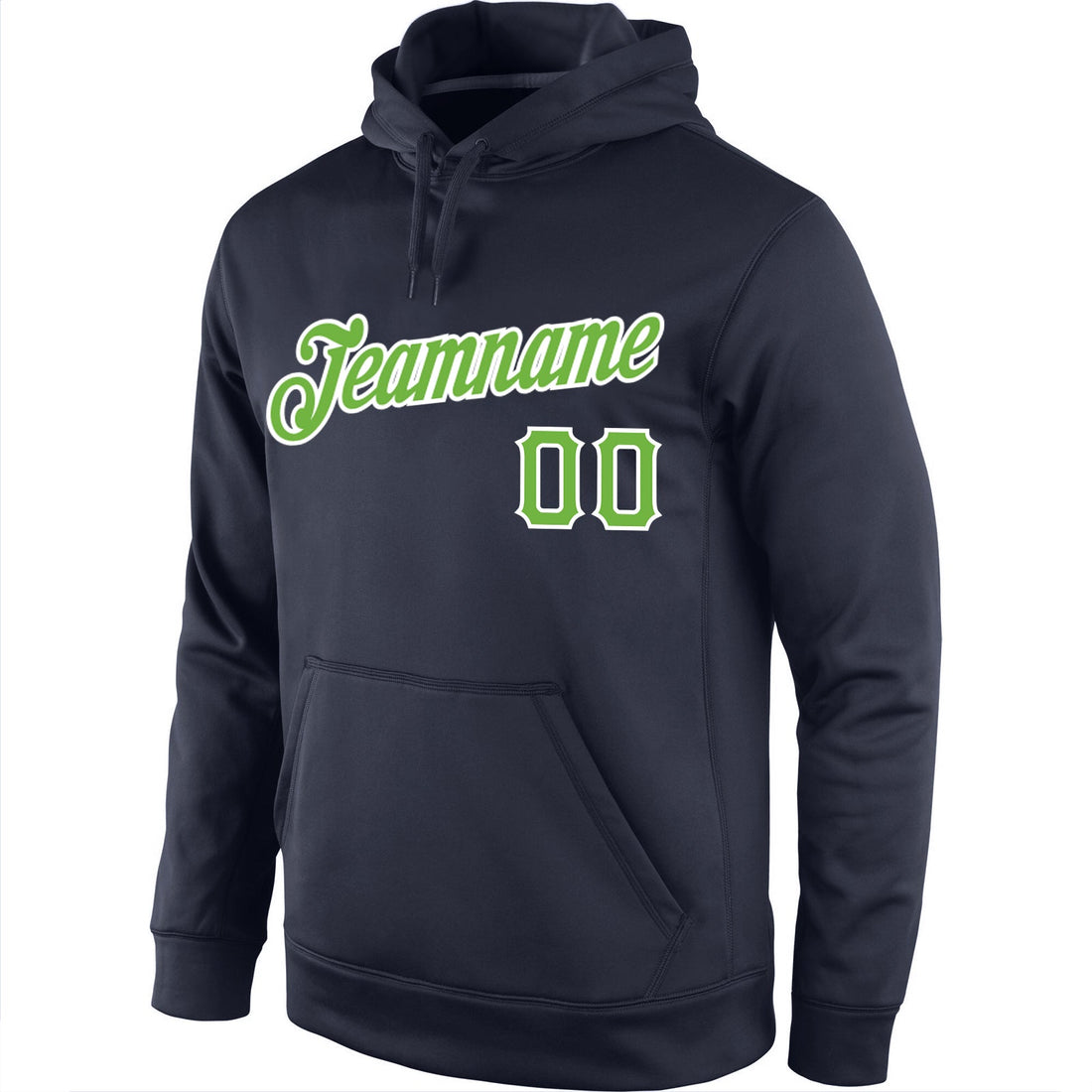 Custom Stitched Navy Neon Green-White Sports Pullover Sweatshirt Hoodie