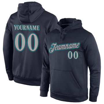 Custom Stitched Navy Gray-Aqua Sports Pullover Sweatshirt Hoodie