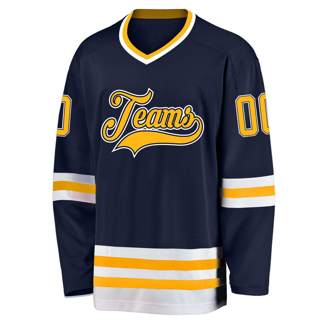 Custom Navy Gold-White Hockey Jersey