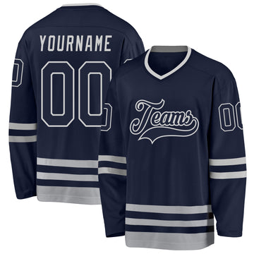 Custom Navy Navy-Gray Hockey Jersey