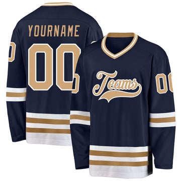 Custom Navy Old Gold-White Hockey Jersey