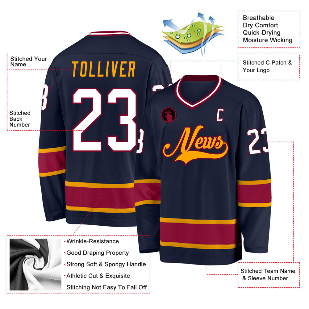 Custom Navy White-Maroon Hockey Jersey