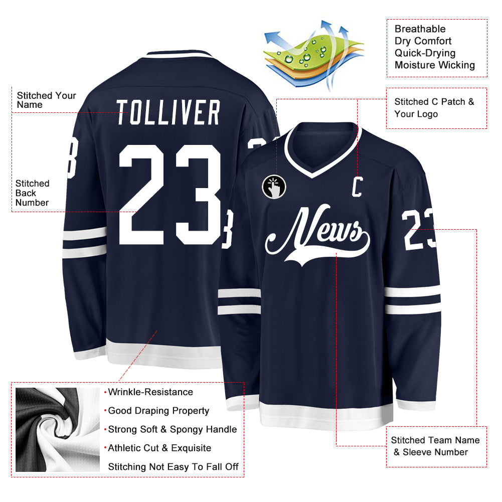 Custom Navy White Hockey Jersey