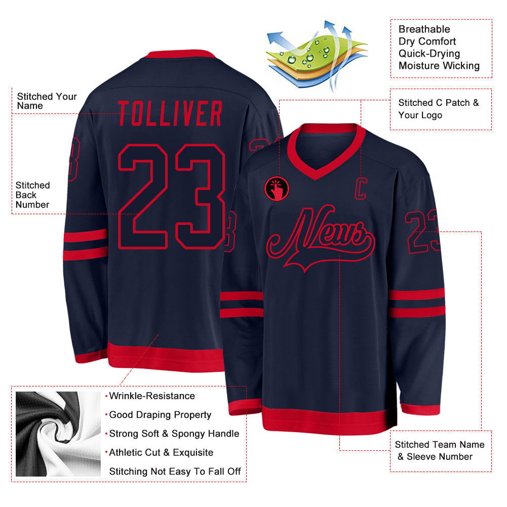 Custom Navy Navy-Red Hockey Jersey