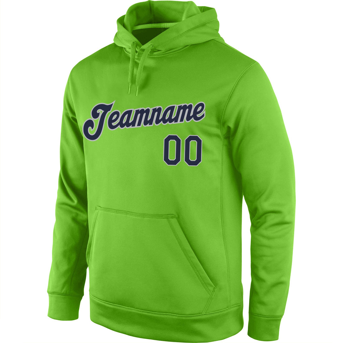 Custom Stitched Neon Green Navy-Gray Sports Pullover Sweatshirt Hoodie