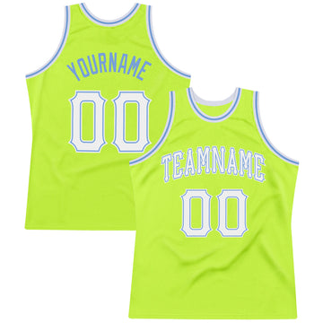 Custom Neon Green White-Light Blue Authentic Throwback Basketball Jersey