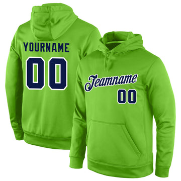 Custom Stitched Neon Green Navy-White Sports Pullover Sweatshirt Hoodie